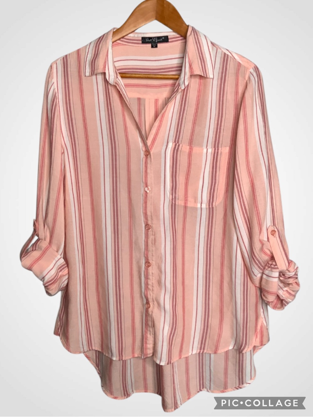 Velvet Heart Peach & Orange Striped Button-Down Shirt Medium